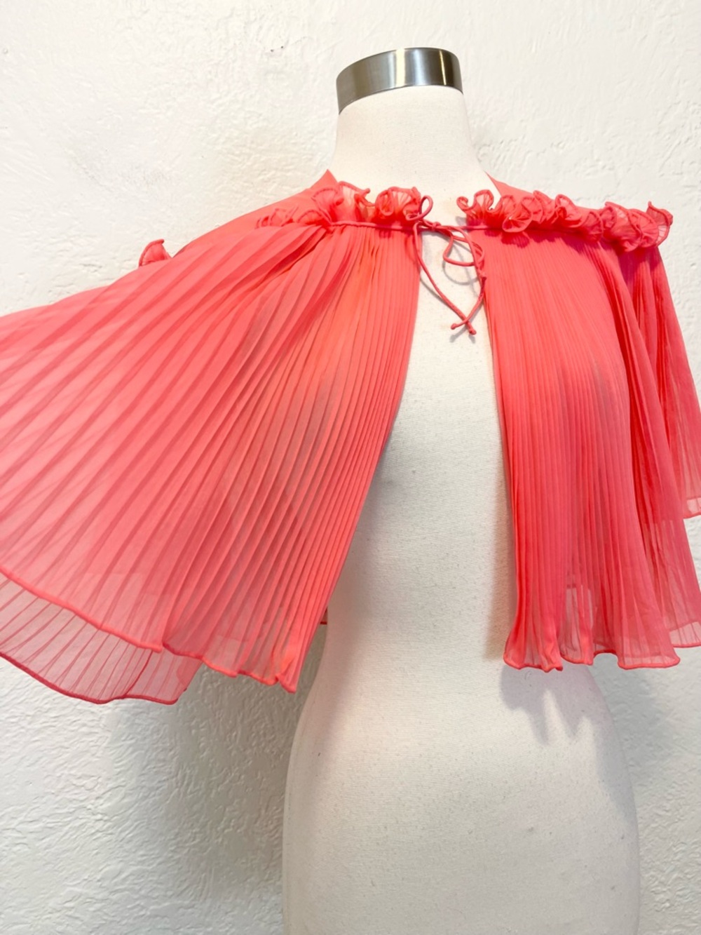 Vintage Cropped Top Cape Pleated Tie Front Fairy Coquette Coral Small S - Picture 3 of 13
